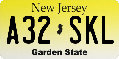 NJ license plate A32SKL