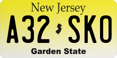 NJ license plate A32SKO