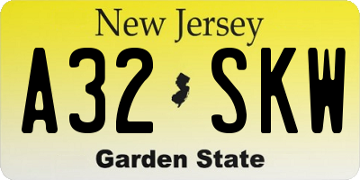 NJ license plate A32SKW