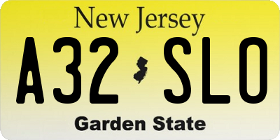 NJ license plate A32SLO