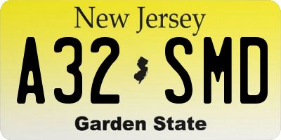 NJ license plate A32SMD