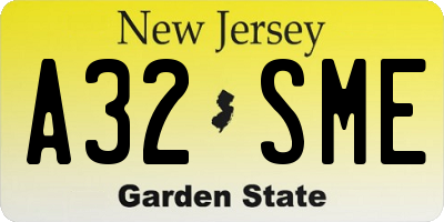 NJ license plate A32SME