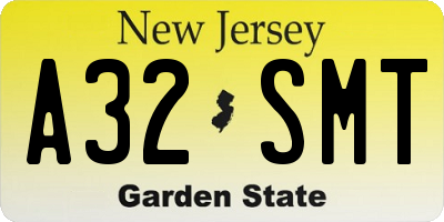 NJ license plate A32SMT