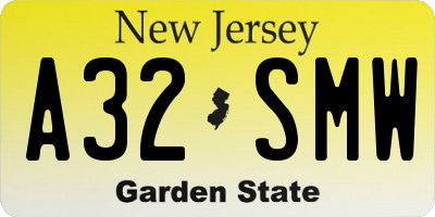 NJ license plate A32SMW