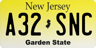 NJ license plate A32SNC