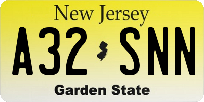 NJ license plate A32SNN