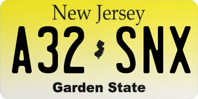 NJ license plate A32SNX