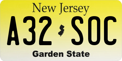 NJ license plate A32SOC