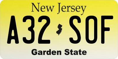 NJ license plate A32SOF