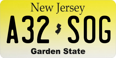 NJ license plate A32SOG