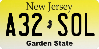 NJ license plate A32SOL
