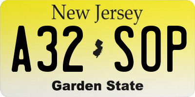 NJ license plate A32SOP