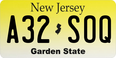 NJ license plate A32SOQ