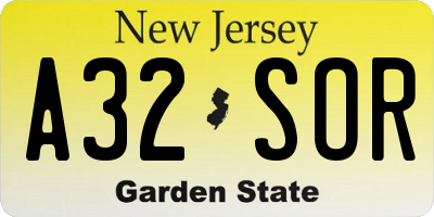 NJ license plate A32SOR
