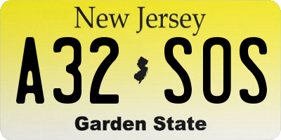 NJ license plate A32SOS