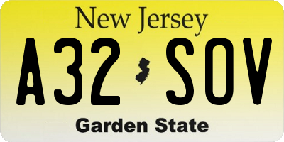 NJ license plate A32SOV