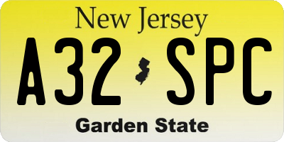 NJ license plate A32SPC