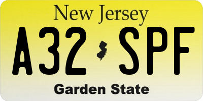 NJ license plate A32SPF
