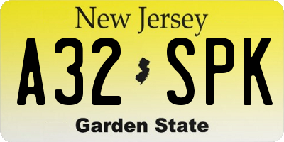 NJ license plate A32SPK