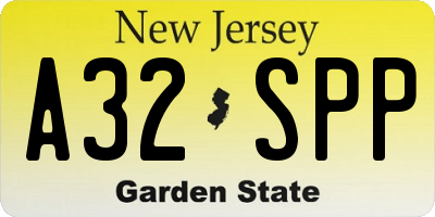 NJ license plate A32SPP