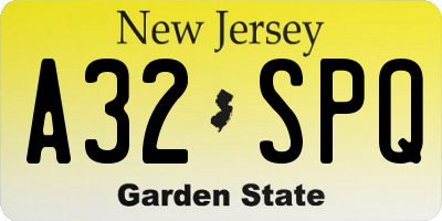 NJ license plate A32SPQ