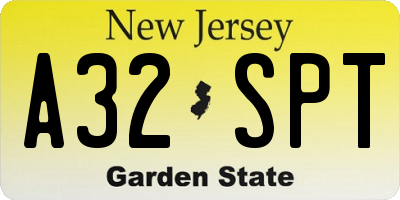 NJ license plate A32SPT