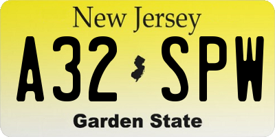 NJ license plate A32SPW
