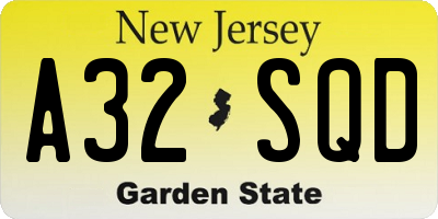 NJ license plate A32SQD