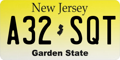 NJ license plate A32SQT