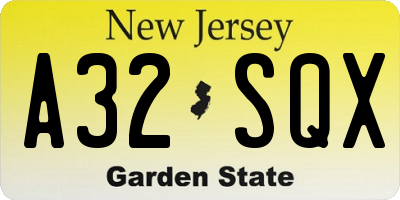 NJ license plate A32SQX