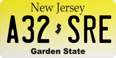 NJ license plate A32SRE