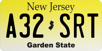 NJ license plate A32SRT