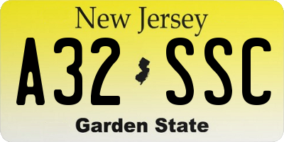 NJ license plate A32SSC