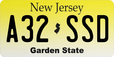 NJ license plate A32SSD