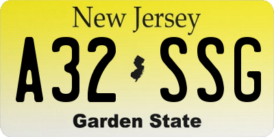 NJ license plate A32SSG