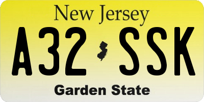 NJ license plate A32SSK
