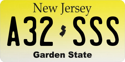 NJ license plate A32SSS