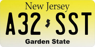 NJ license plate A32SST