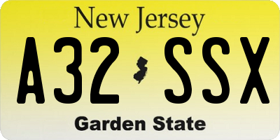 NJ license plate A32SSX