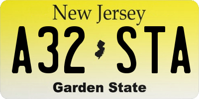 NJ license plate A32STA