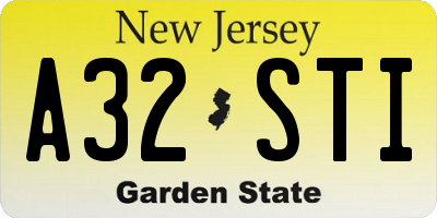 NJ license plate A32STI