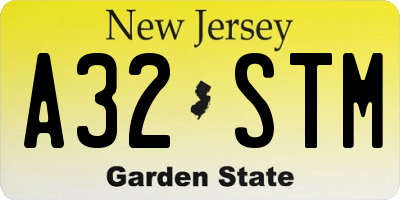 NJ license plate A32STM
