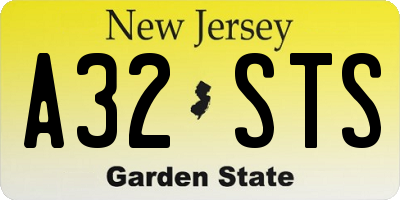 NJ license plate A32STS