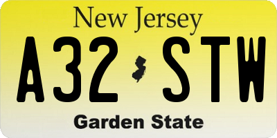 NJ license plate A32STW