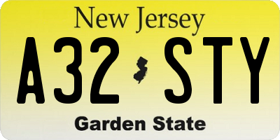 NJ license plate A32STY