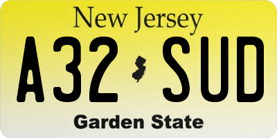 NJ license plate A32SUD