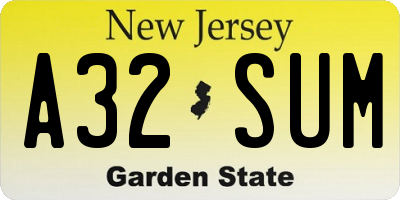 NJ license plate A32SUM
