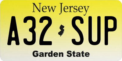 NJ license plate A32SUP