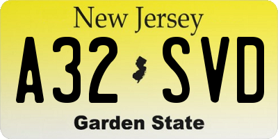 NJ license plate A32SVD