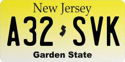 NJ license plate A32SVK